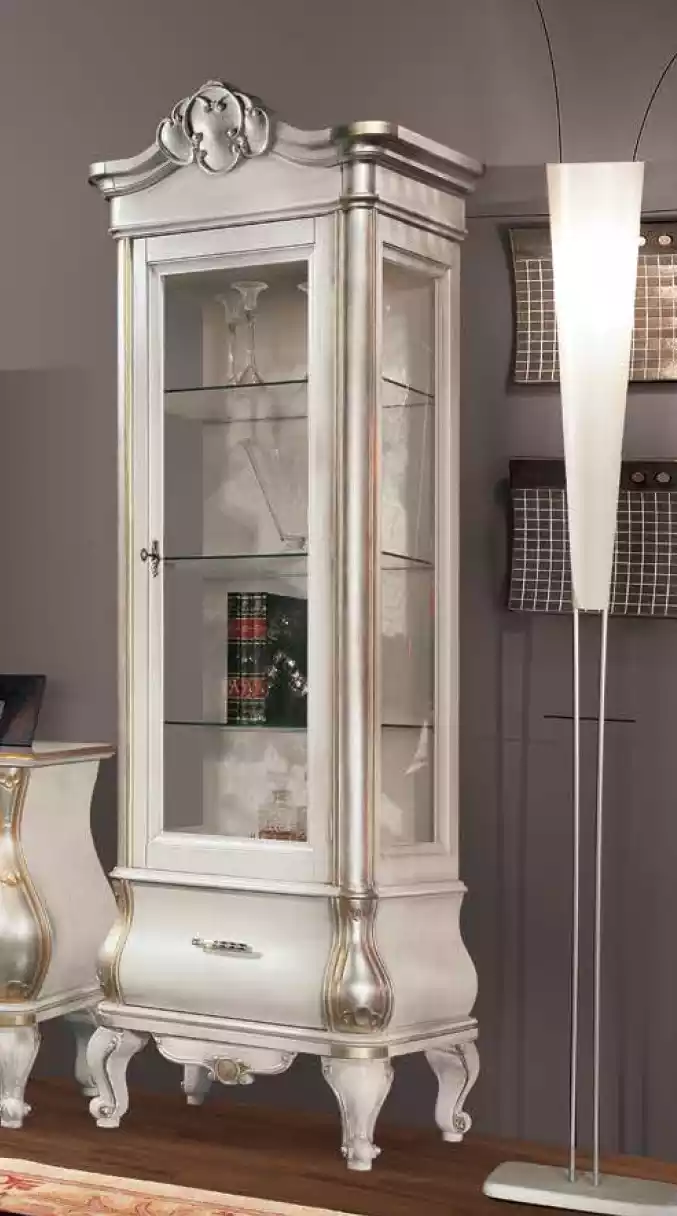 Luxuriöser Holzschrank mit Glas Klassische weiße Möbel Schrank Vitrinen