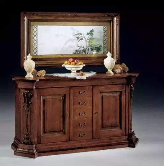 Klassisches Braunes Massivholz Sideboard Spiegel Kommode Schränke Neu