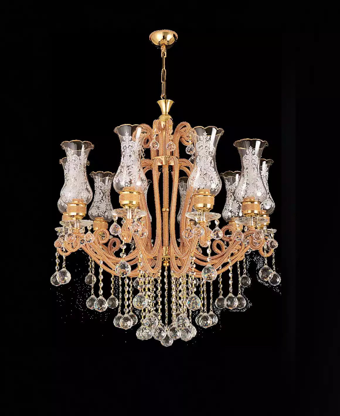 Luxus Deckenleuchter Lüster Kronleuchter Deckenlampe Kristall Gold Lampe