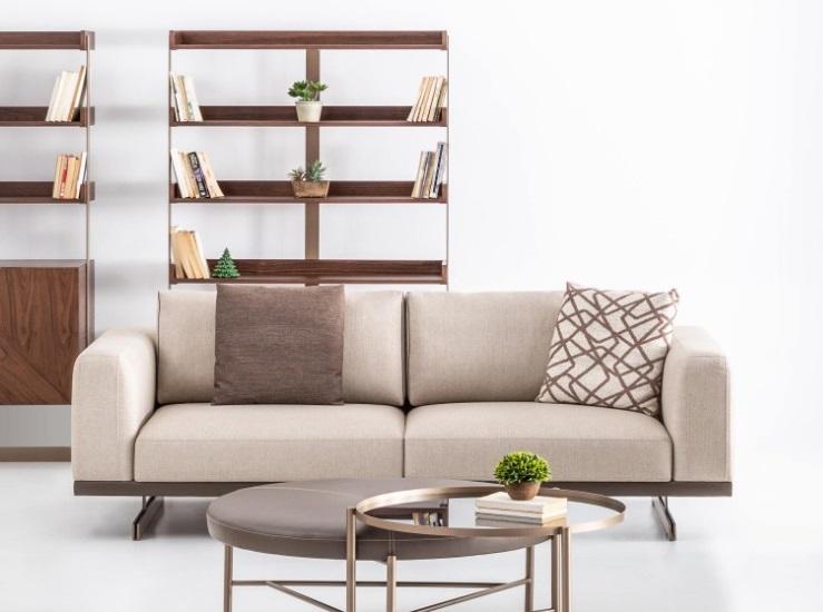 Zweisitzer Luxus Möbel Stoffcouch Beige Modern Wohnzimmer Sofa Stoff Textil