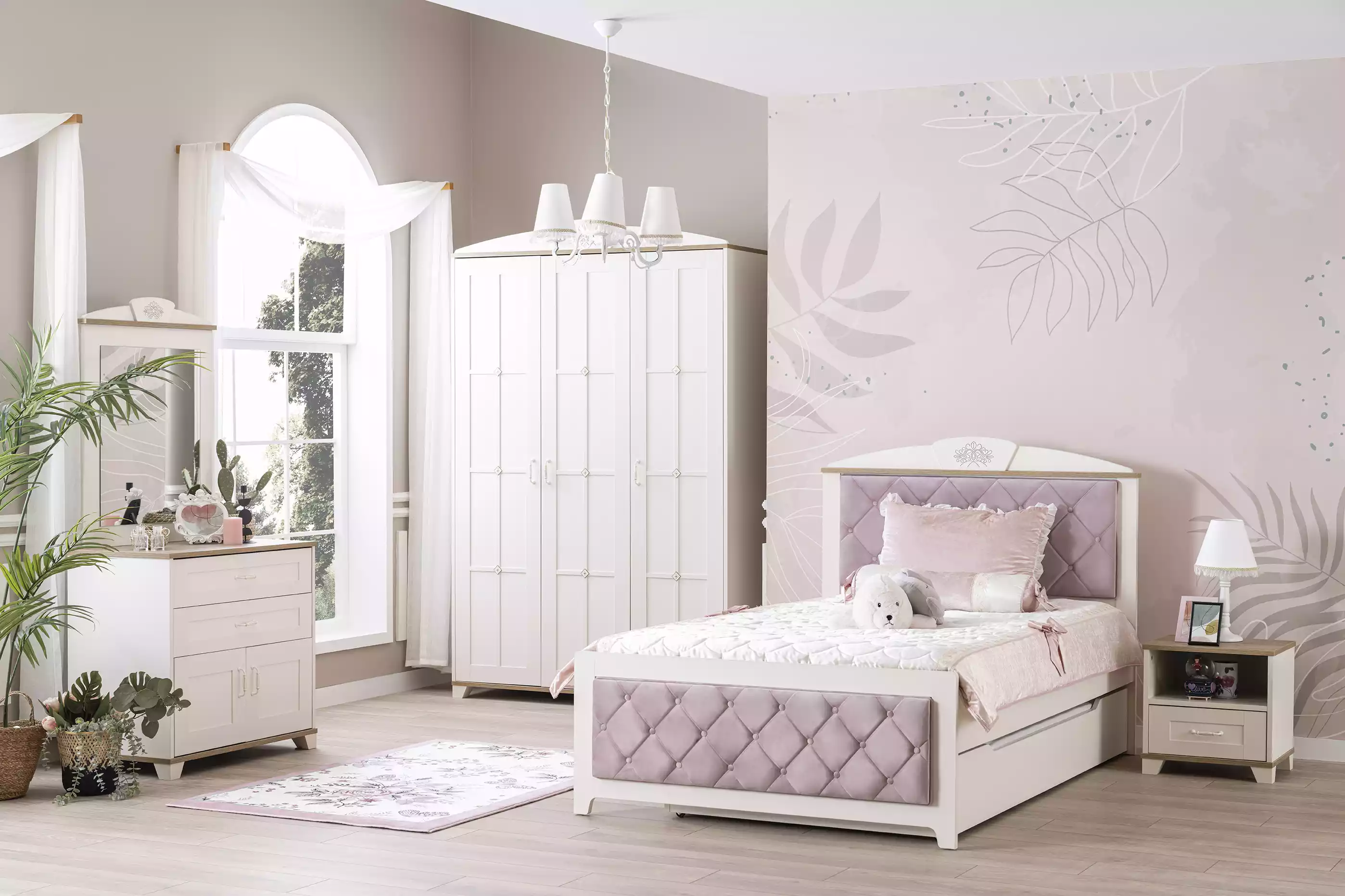 Funktionsbett Chesterfield Ausziehbares Kinderbett Bett 100 Holz Rosa