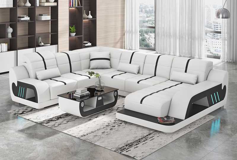 Modern Wohnlandschaft Sofa U Form Ecksofa Designersofa Weiß Kunstleder