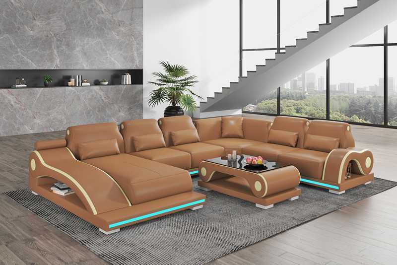 Wohnlandschaft XXL Sofa U Form Groß Ecksofa Ledersofa Braun Sofas Neu