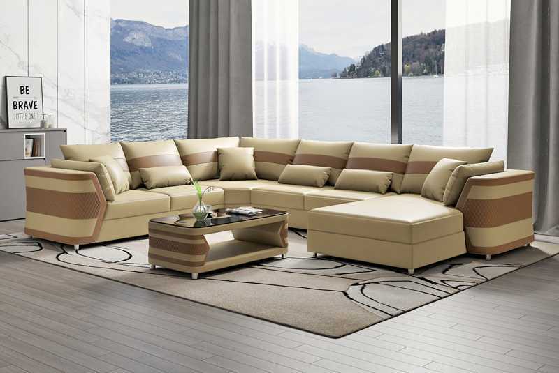 Wohnlandschaft xxl Sofa U Form Groß Ecksofa Ledersofa Beige Sofas Couchen