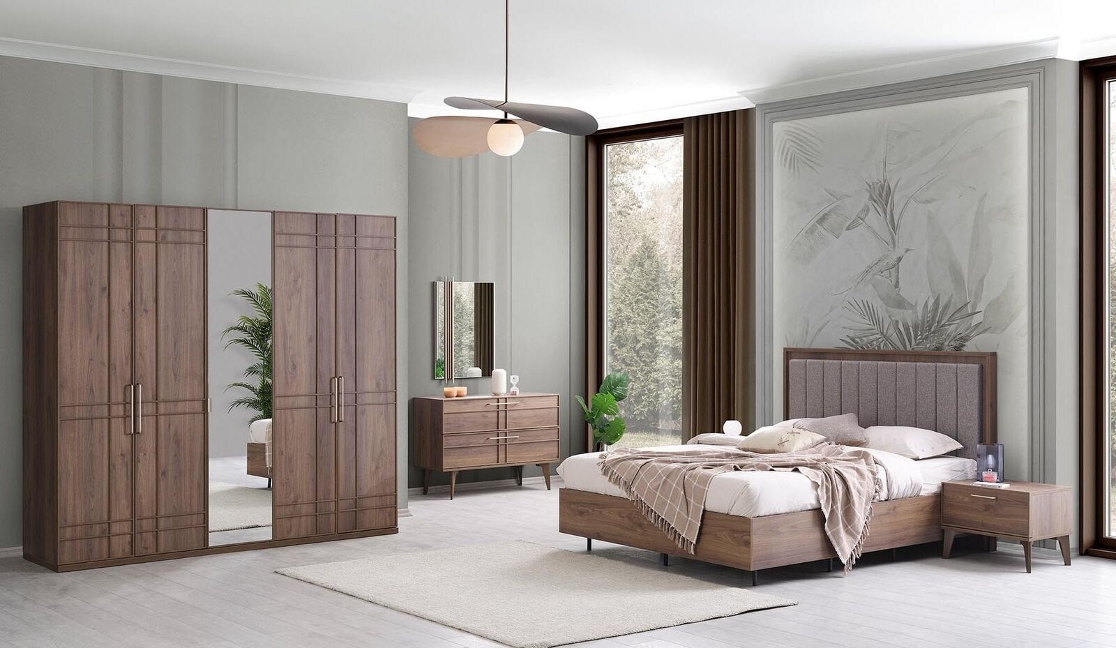 Komplette Schlafzimmermöbel Doppelbett Holz 6tlg Schlafzimmer Braun