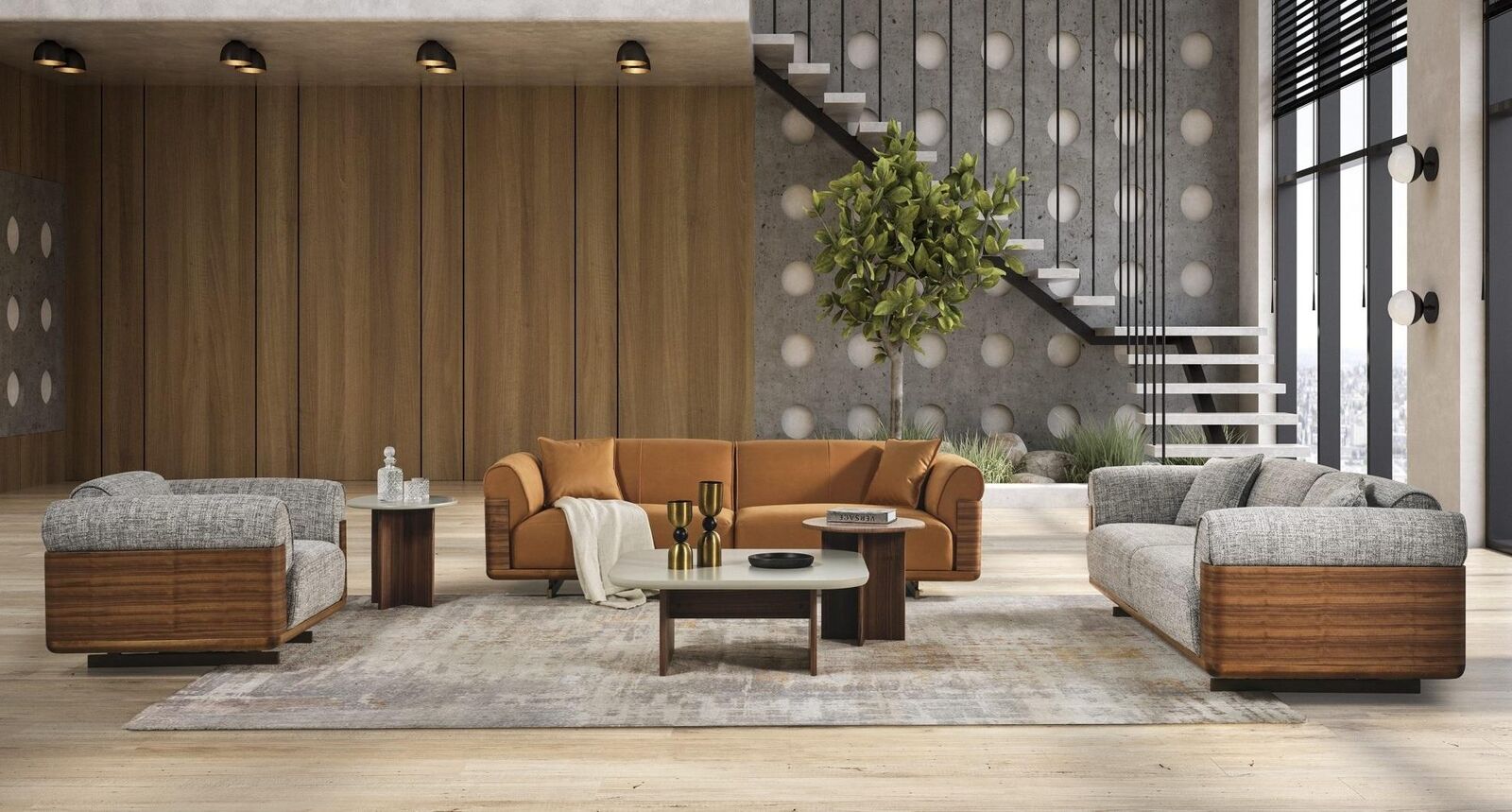 Couchgarnitur Sofagarnitur Komplette Polstersofa Braun Stoff Stoffsofa