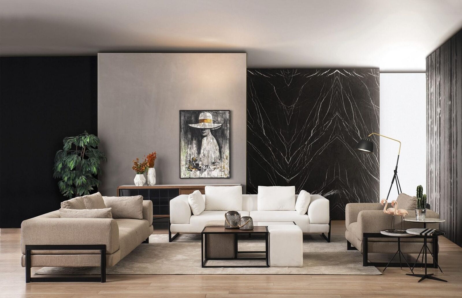 Sofagarnitur Komplette Polstersofa Couchgarnitur Grau Stoff Stoffsofa