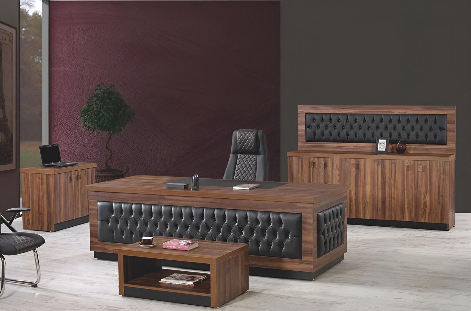 Luxus Büromöbel Komplettbüro Schreibtisch Büro Set 4tlg Holz Braun
