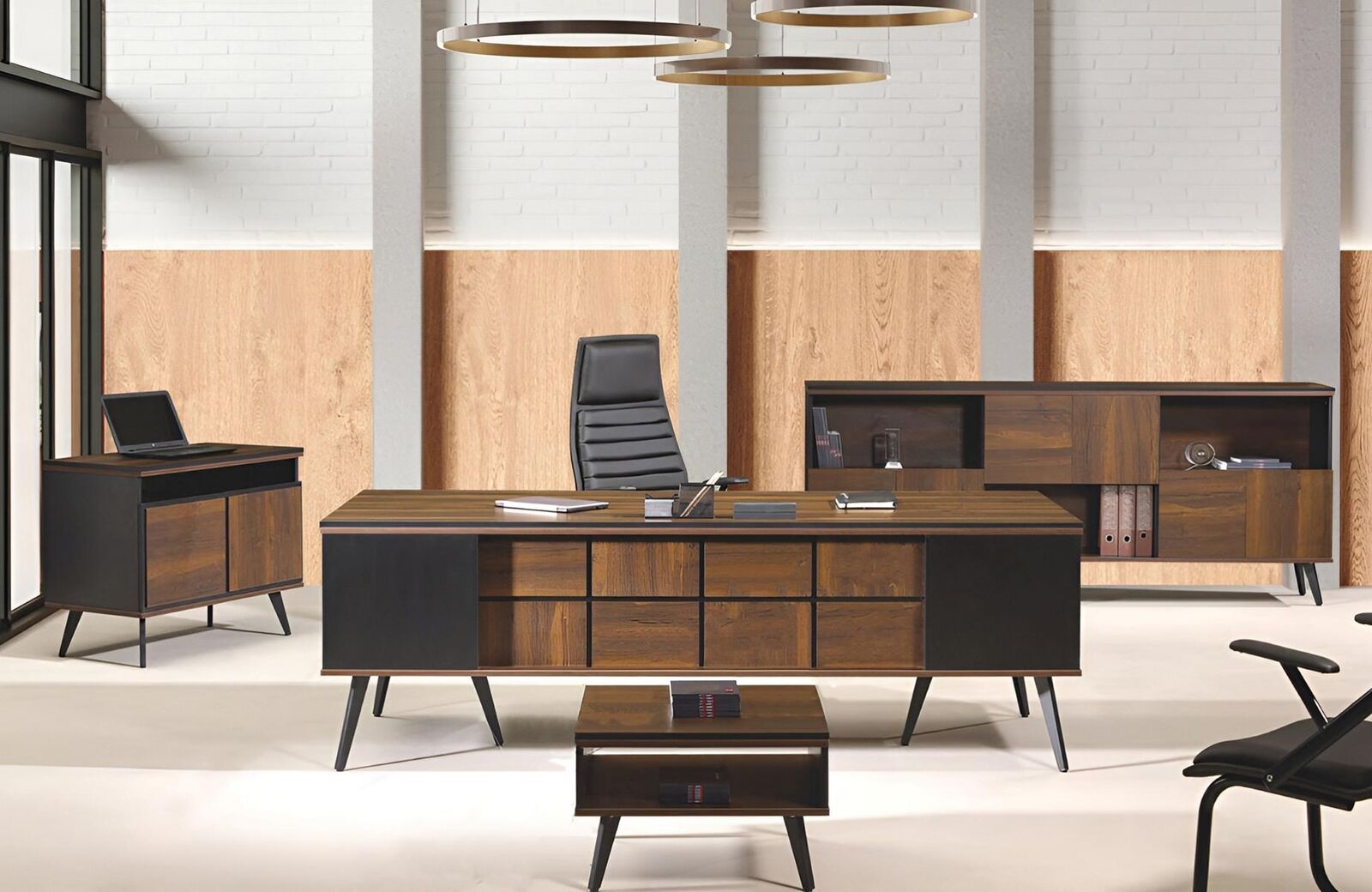 Schreibtisch Klassischе Komplette Arbeitszimmermöbel 4tlg Holz Braun
