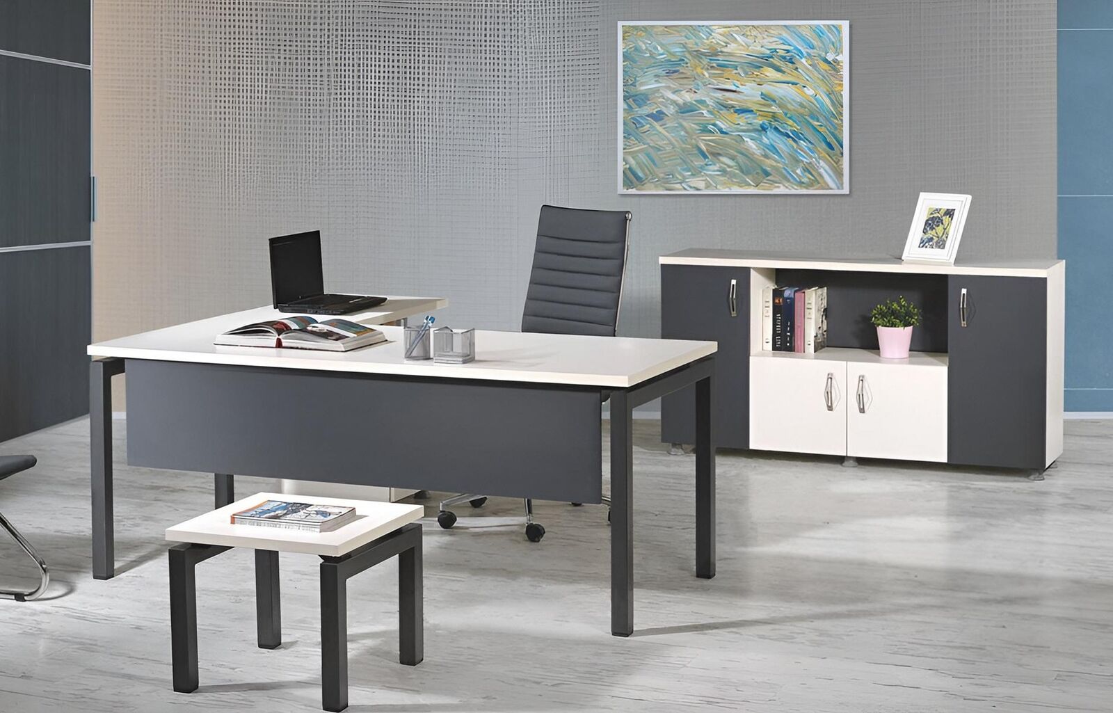 Komplettbüro Eckbürotisch Büromöbel 3tlg Holz Set Grau Computermöbel