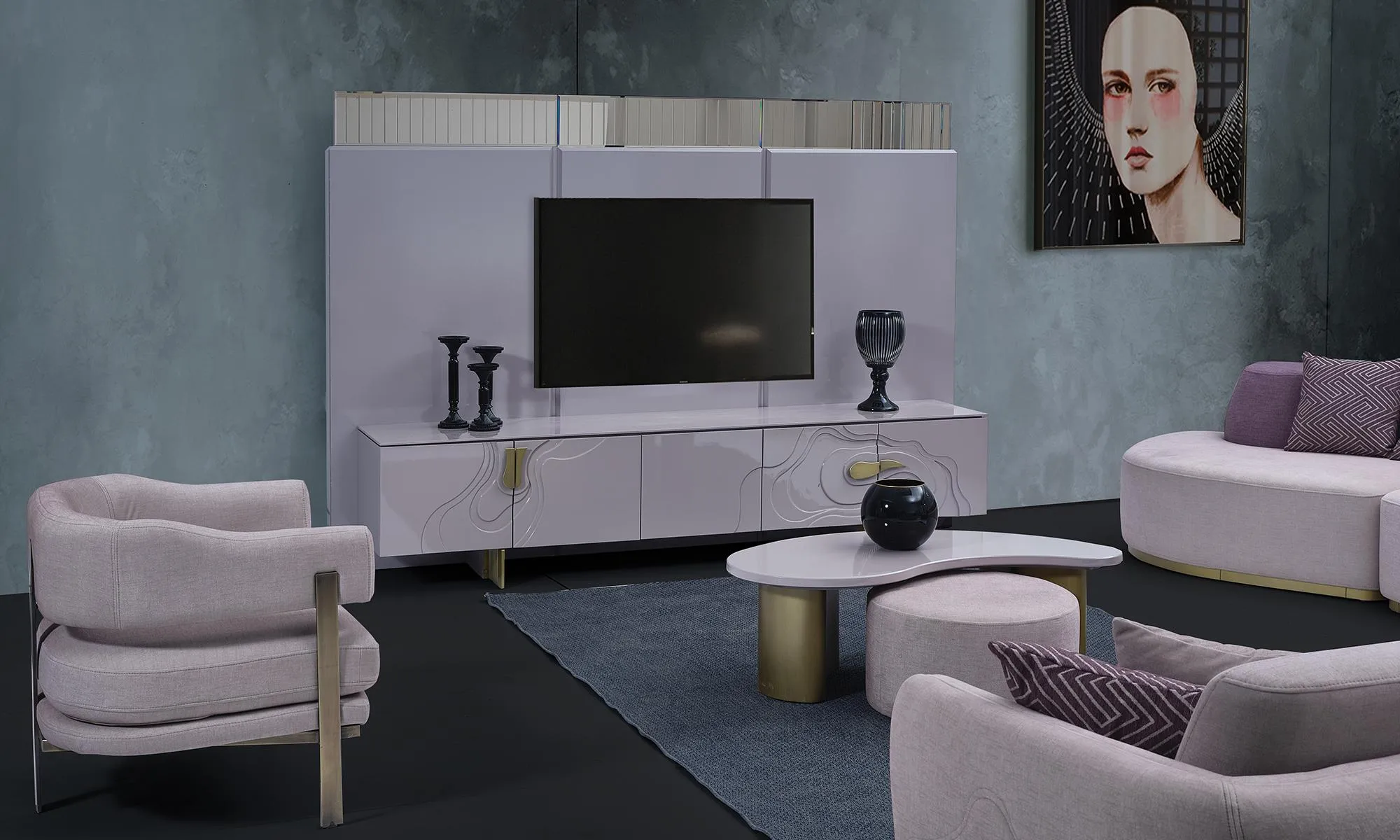 Sideboard RTV Lowboard TV Ständer Rosa Holz Modern Wohnzimmer Schrank