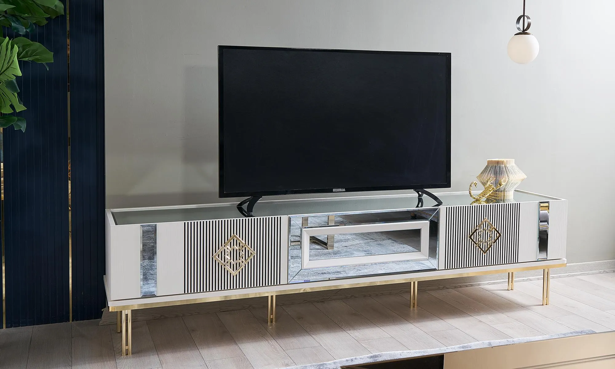 Sideboard RTV Lowboard TV Ständer Holz Weiß Wohnzimmer Tisch Schrank