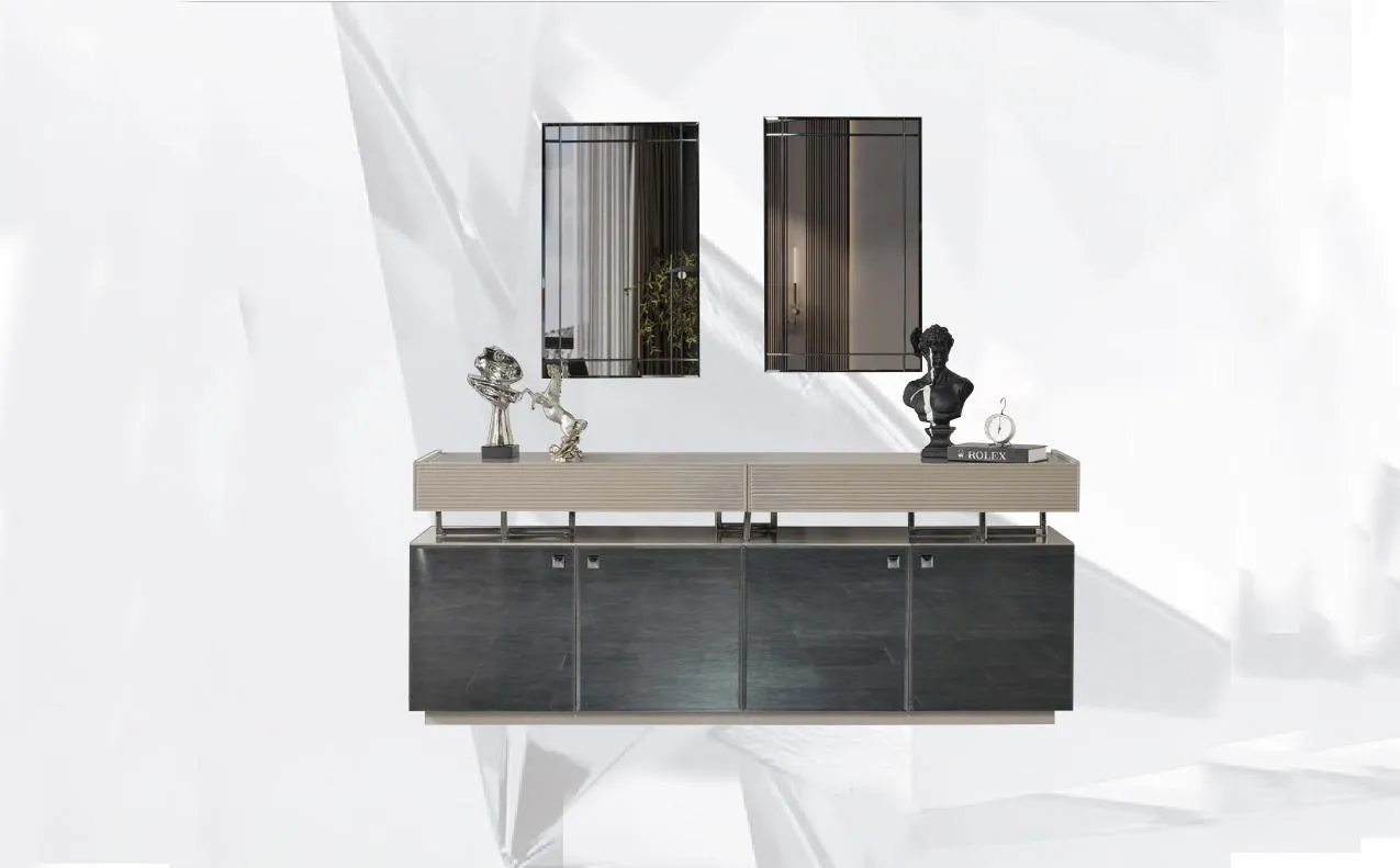 Sideboard mit Spiegel Anrichte Garnitur Schrank Modern Kommode Grau