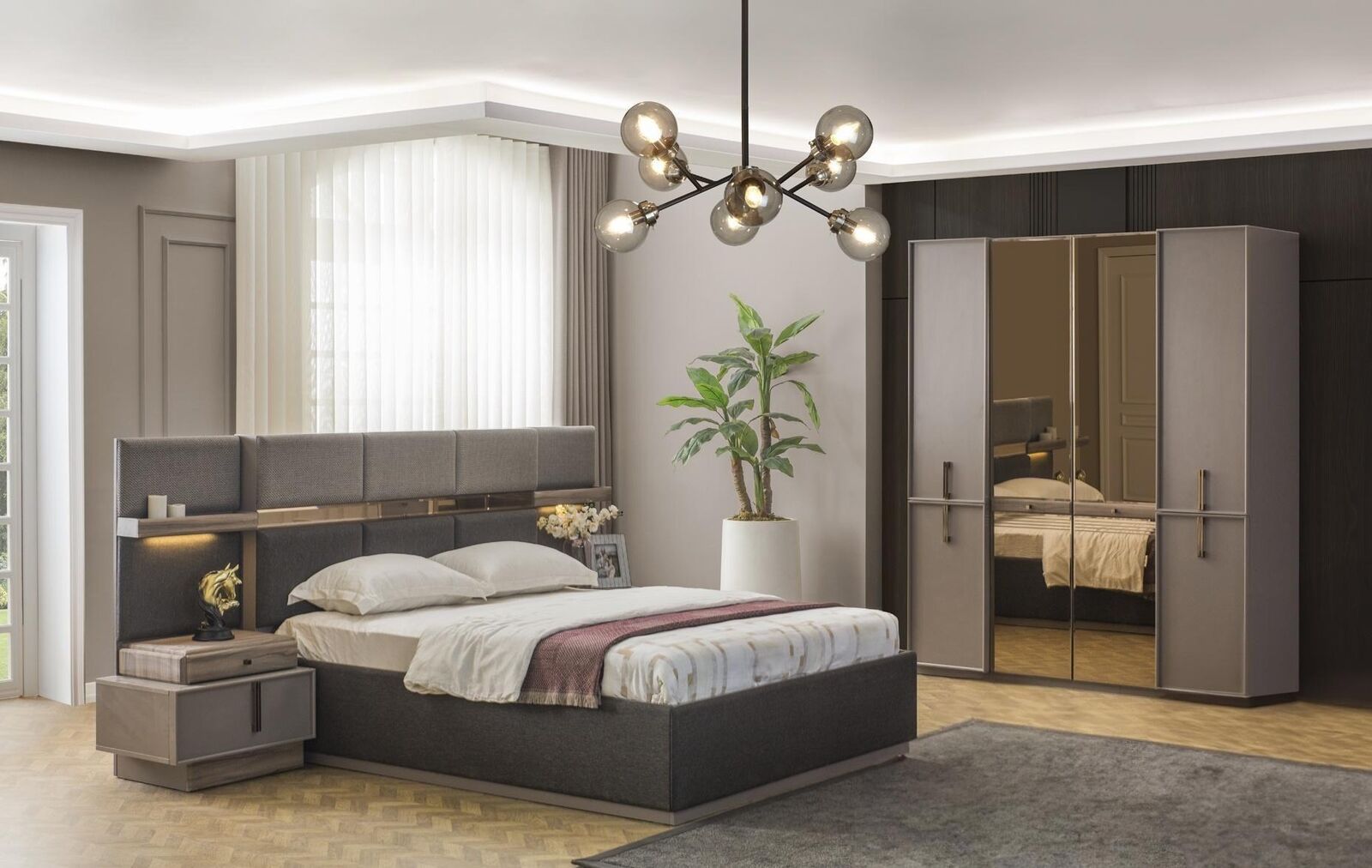 Doppelbett Komplette Schlafzimmer Bett 4tlg Grau Nachttische Schrank