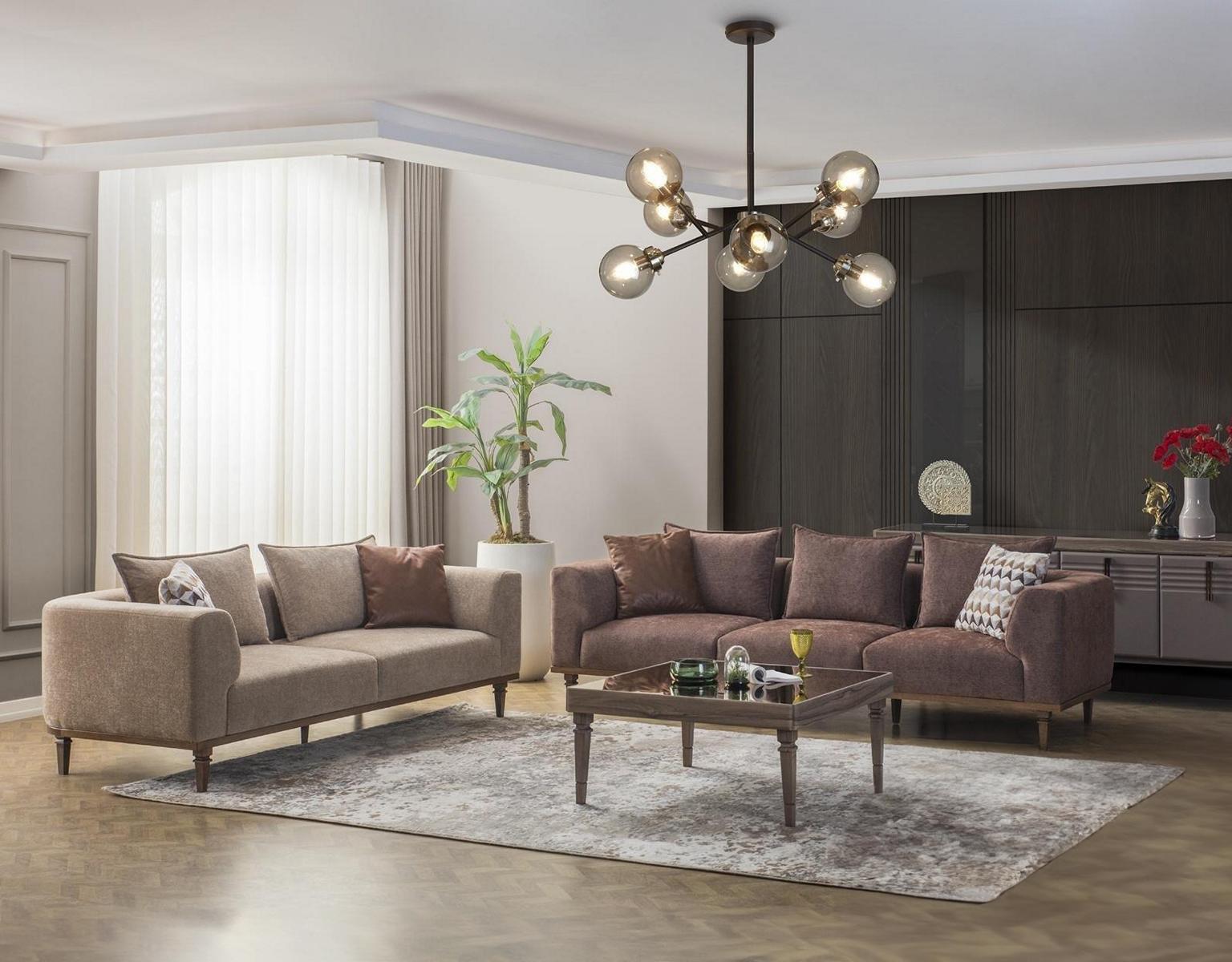 Couchgarnitur Viersitzer Dreisitzer Braun Stoffsofa Polstersofa Couch