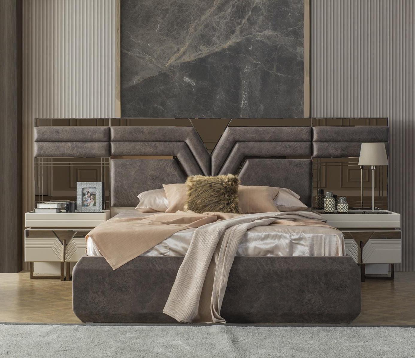 Schlafzimmer Garnitur Doppelbett Bett Nachttische Set 3tlg Grau Modern