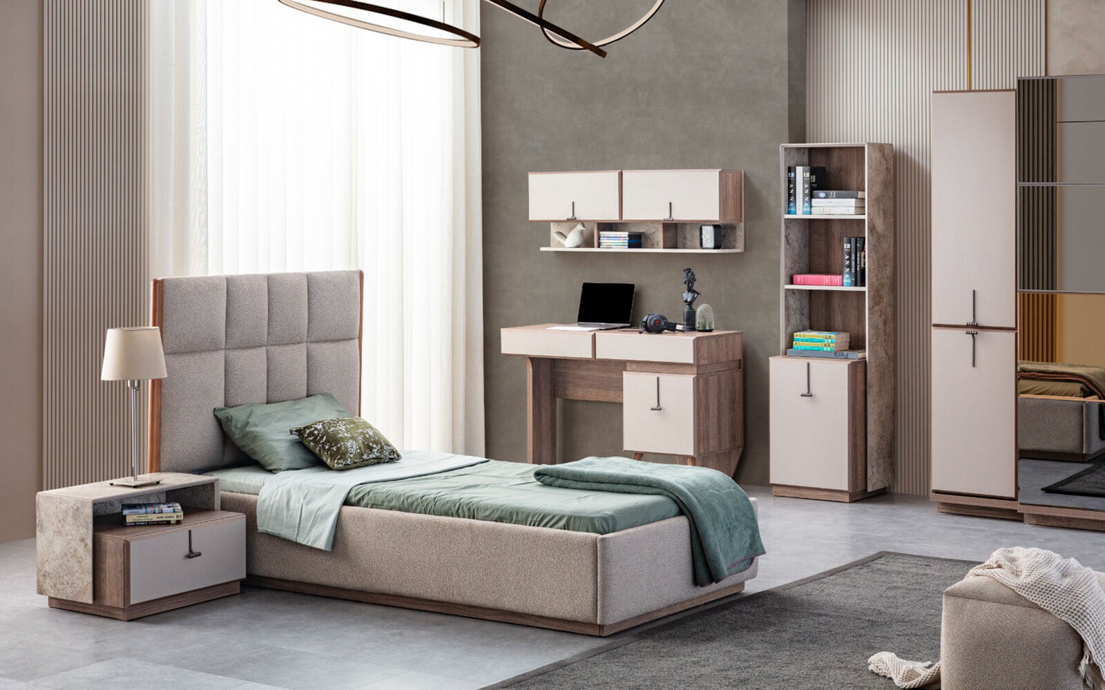 Komplette Kinderzimmer Garnitur Luxus Bett 1x Nachttische Bücherregal