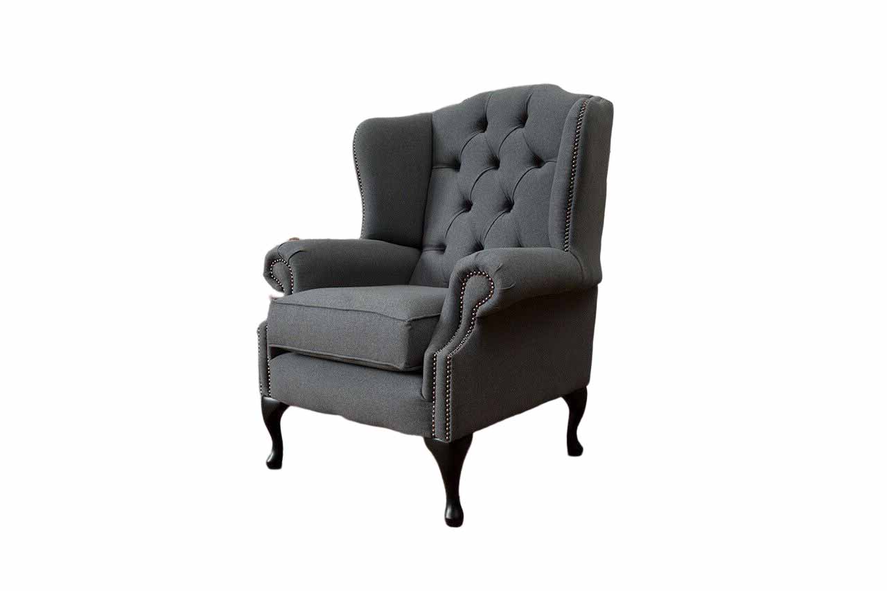 Grau Ohrensessel Sessel Design Polster Sofa Couch Chesterfield Textil