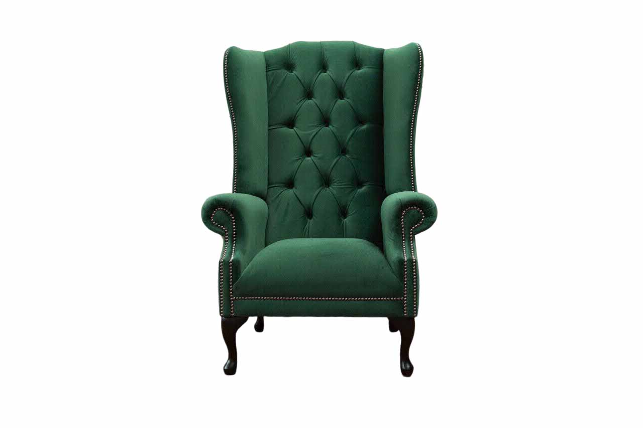 Grüner Ohrensessel Sessel Design Polster Sofa Chesterfield Textil Wohnzimmer