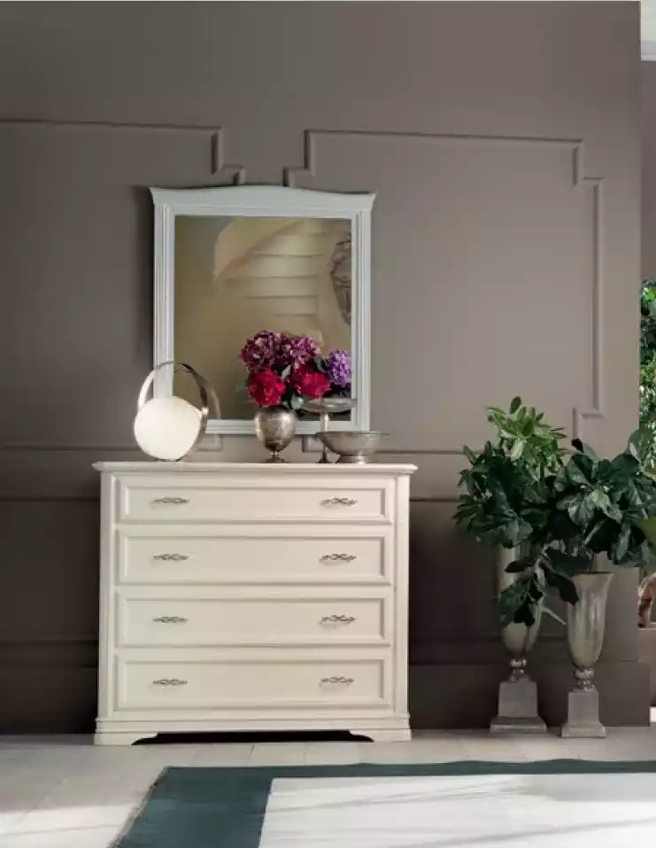 Kommode mit Spiegel Holz Kommoden Möbel Modern Schrank Beige 2 tlg.Neu