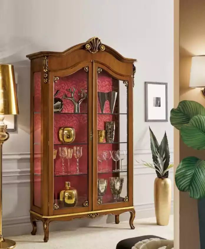 Vitrine Holz Möbel Glas Schrank Braun Vitrinen Wohnzimmer Anrichte Neu