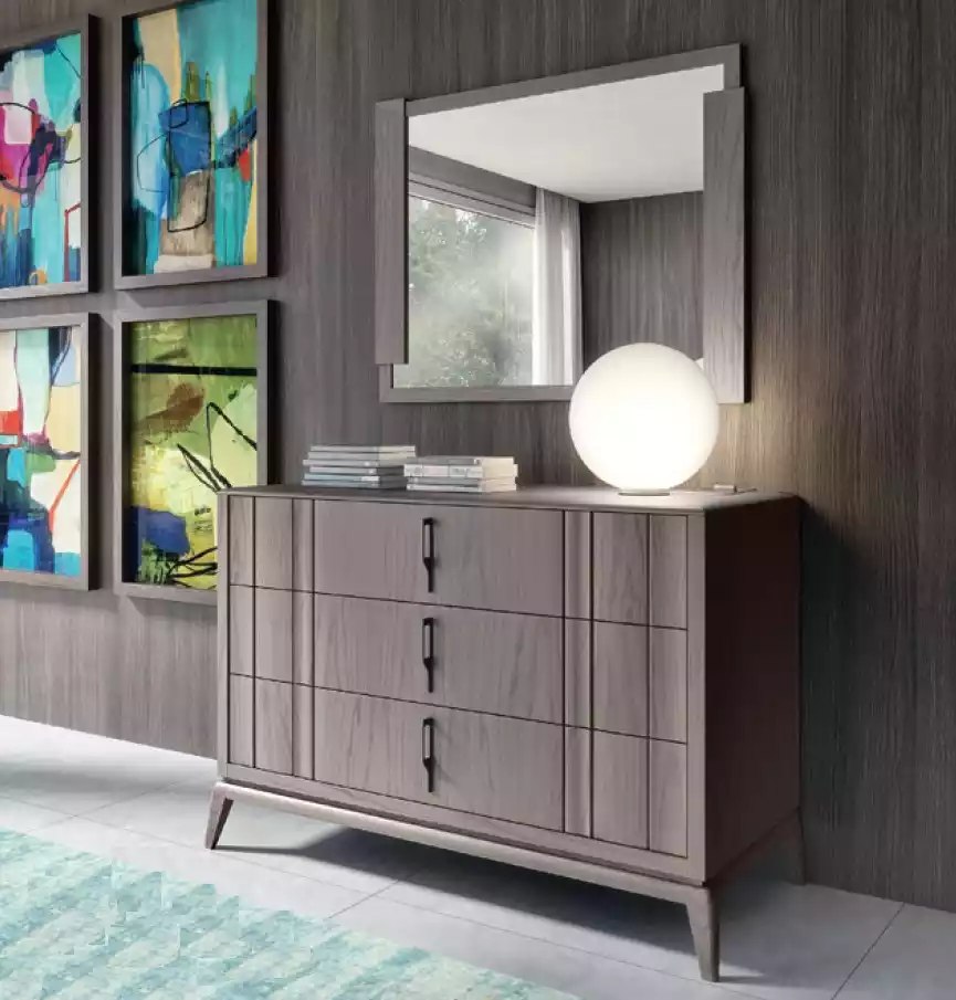 Schlafzimmer Set Luxus Kommode Spiegel Design Sideboard braun 2tlg Holz