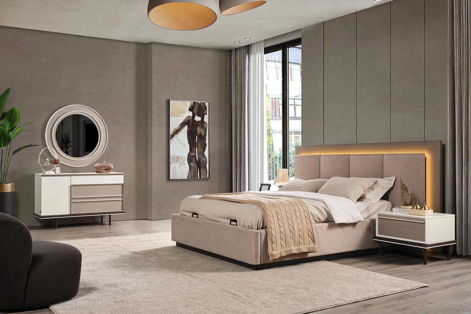 Schlafzimmer Set Bett 2xNachttische Schminktisch Luxus 5tlg Design