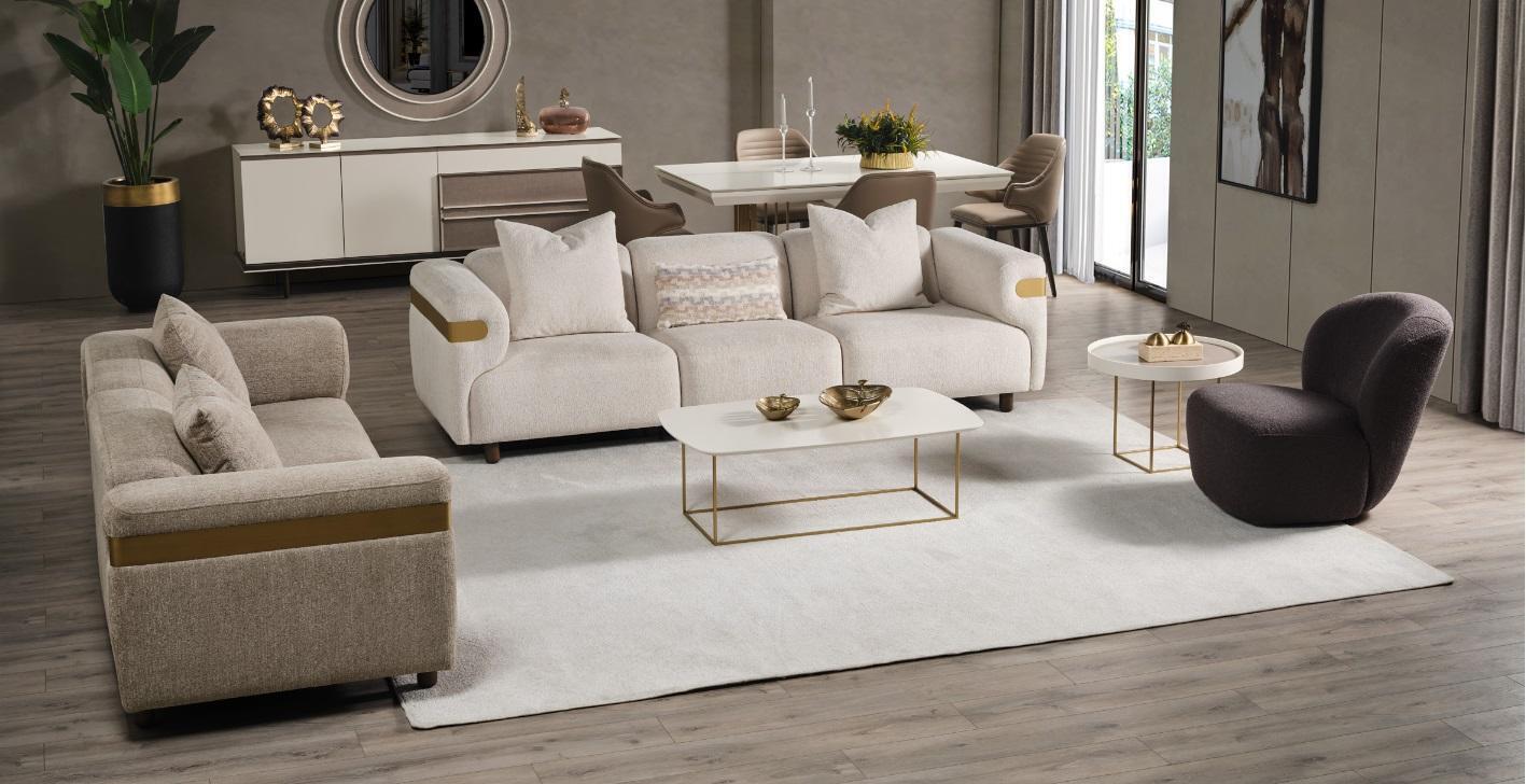 Moderne Beige Sofagarnitur 4+3 Sitzer + Sessel Wohnzimmer Luxus Set 3tlg