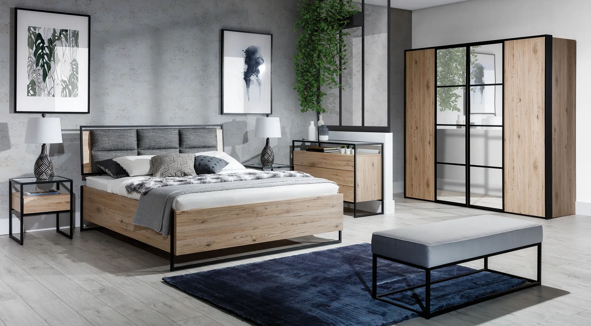 Modernes Schlafzimmer Set Bett Kleiderschrank Kommode 5tlg Garnitur