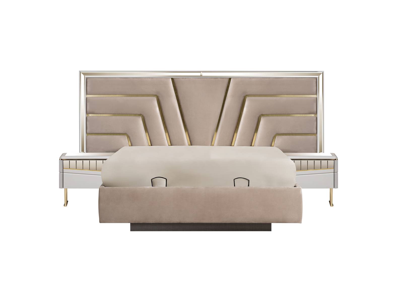 Beiges Schlafzimmer Bett Designer 2x Nachttische Stivoller Set 3tlg