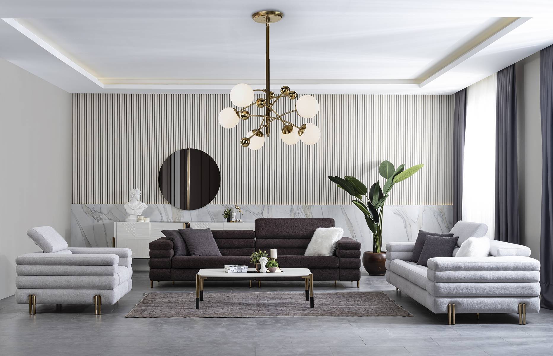 Wohnzimmer Designer Sofagarnitur 3+3+1 Sitzer Braune Couchgarnitur Set