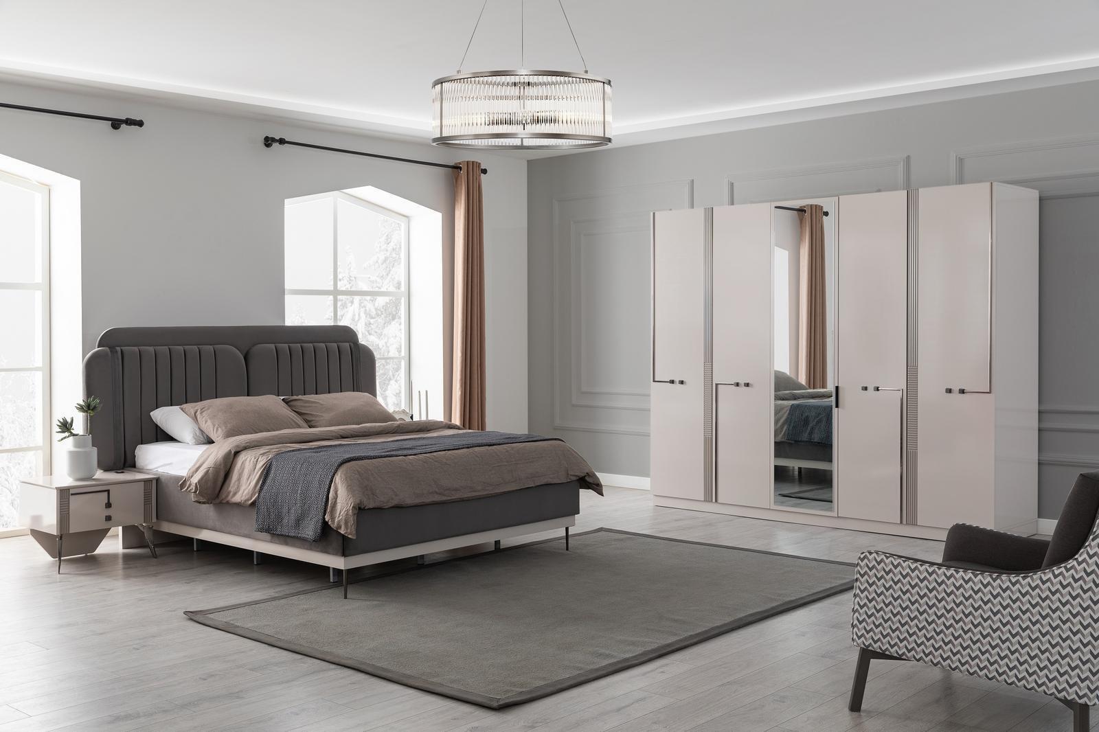 Moderner Schlafzimmer Set Doppelbett Nachttisch Kleiderschrank Luxus