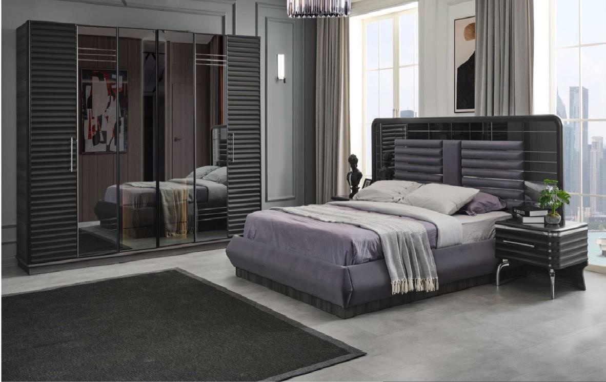 Polsterbett Holz Nachttische Kleiderschrank Designer Schlafzimmer Set