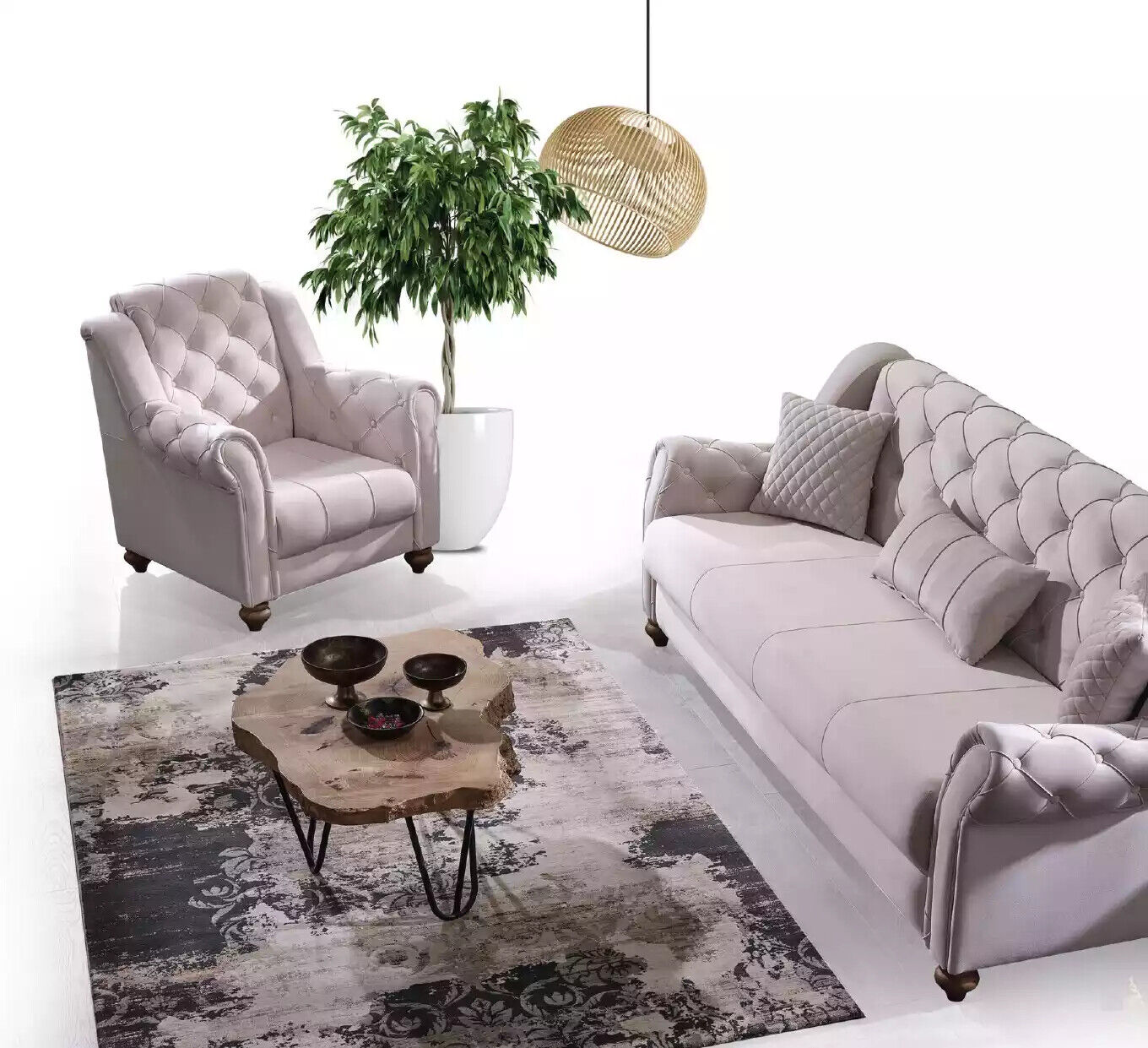 Klassische Wohnzimmer Garnitur 3+1 Couch Sitz Sofa Polster Neu Beige