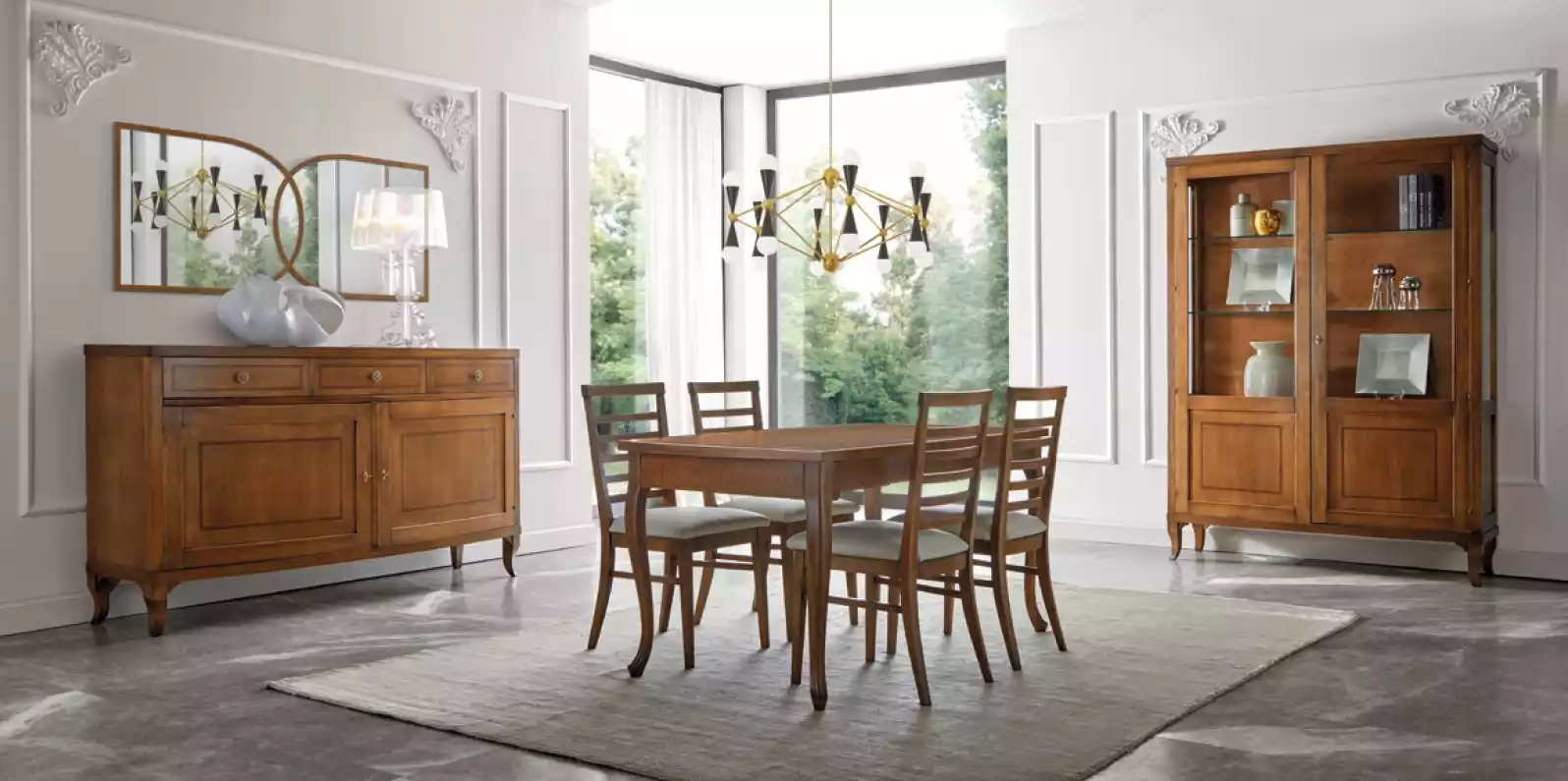 Esszimmer Set Tisch 4x Stühle Anrichte mit Spiegel Klassischе 8tlg