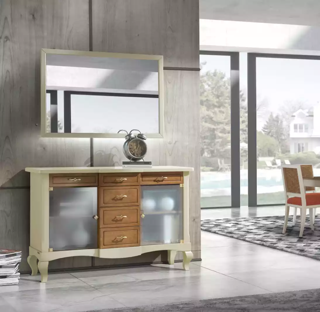 Anrichte mit Spiegel Esszimmer Garnitur Kommoden Holz luxus Möbel