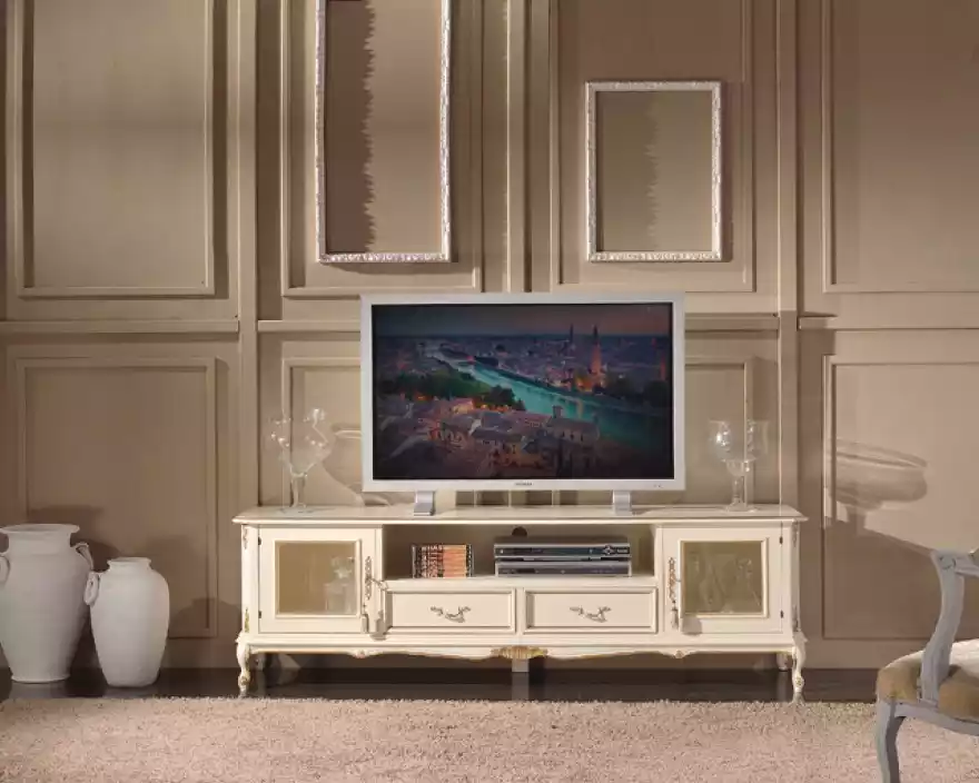 Wohnzimmer Lowboard Weiß TV-Ständer Möbel Sideboard Holz Möbel