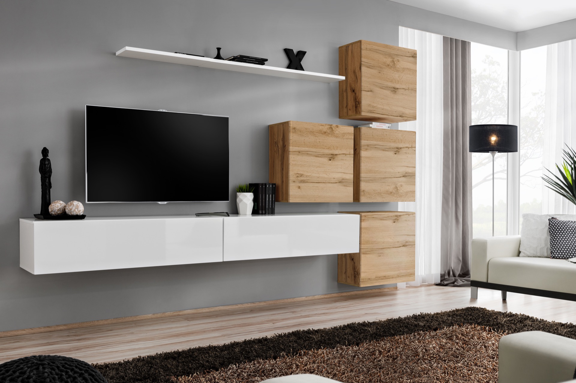 Design Wohnwand Sideboard 4x Wandschrank rtv Garnitur 7 tlg. Set Komplett
