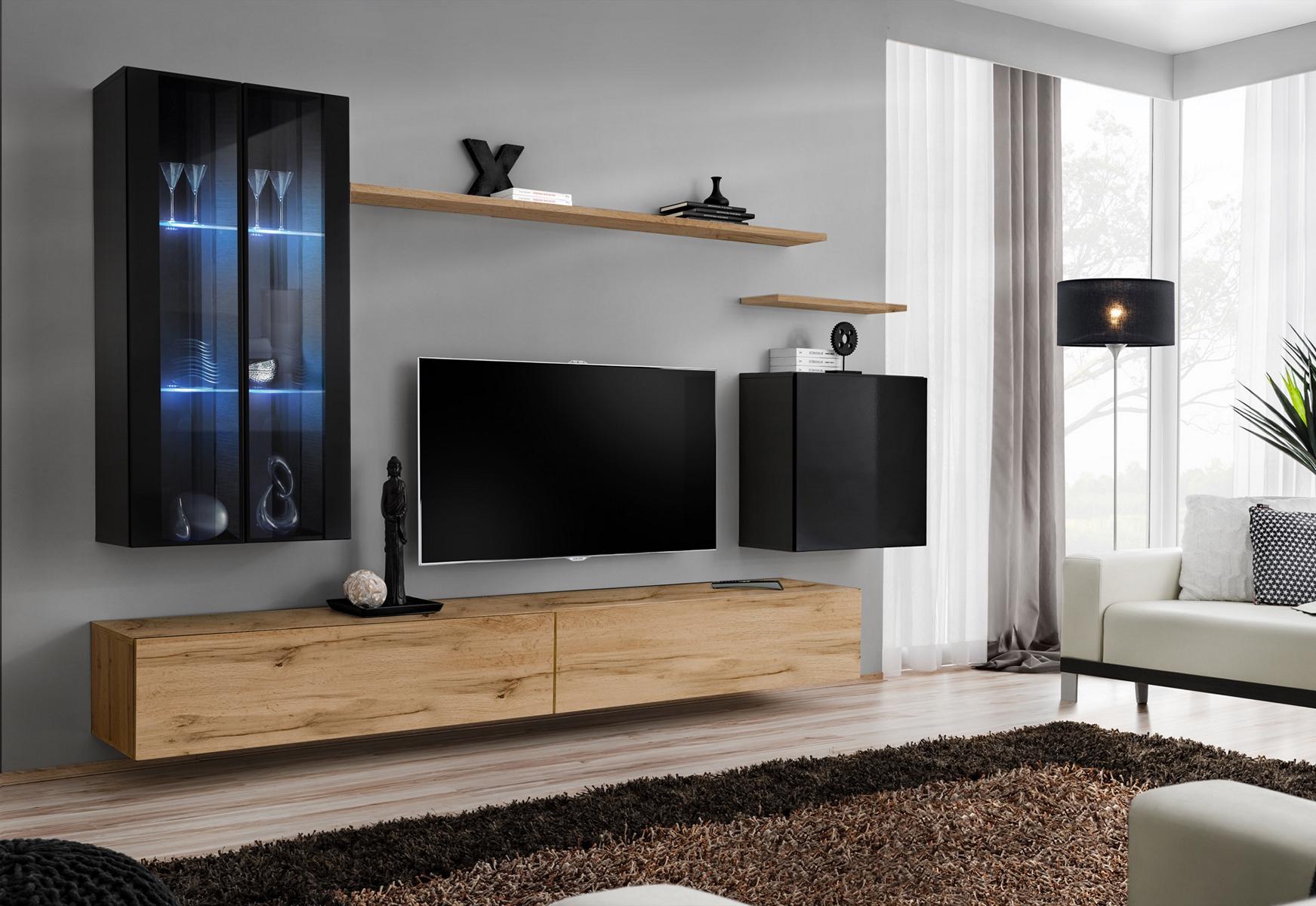 Wohnwand Hänge Vitrine Wandschrank Designer TV-Ständer Einrichtung Regale Modern