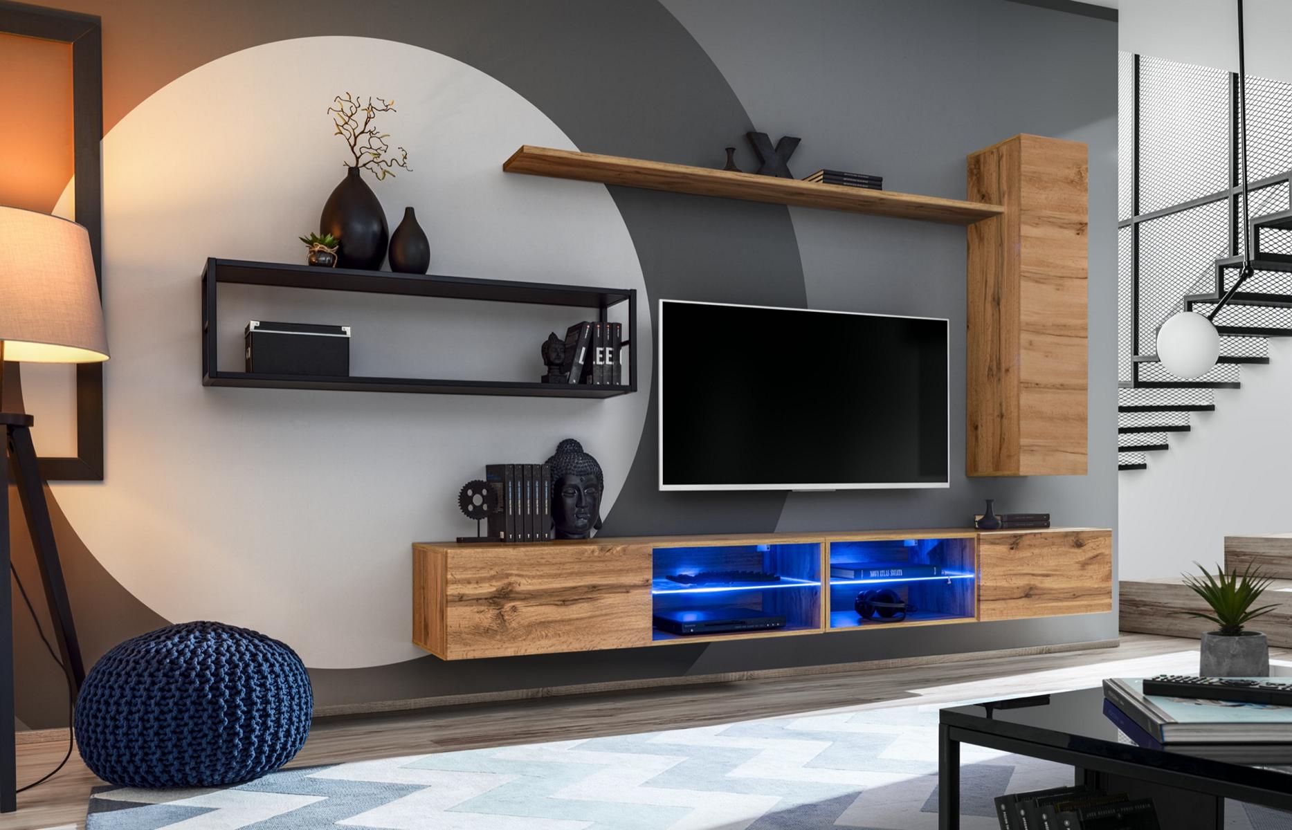Braun Luxus Neu Wohnwand Set Wohnzimmermöbel Einrichtung Wandschrank Wand Regal