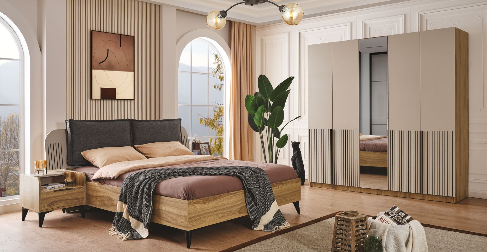 Schlafzimmer Set Design Modern Luxus Bett 2x Nachttische schrank 4tlg
