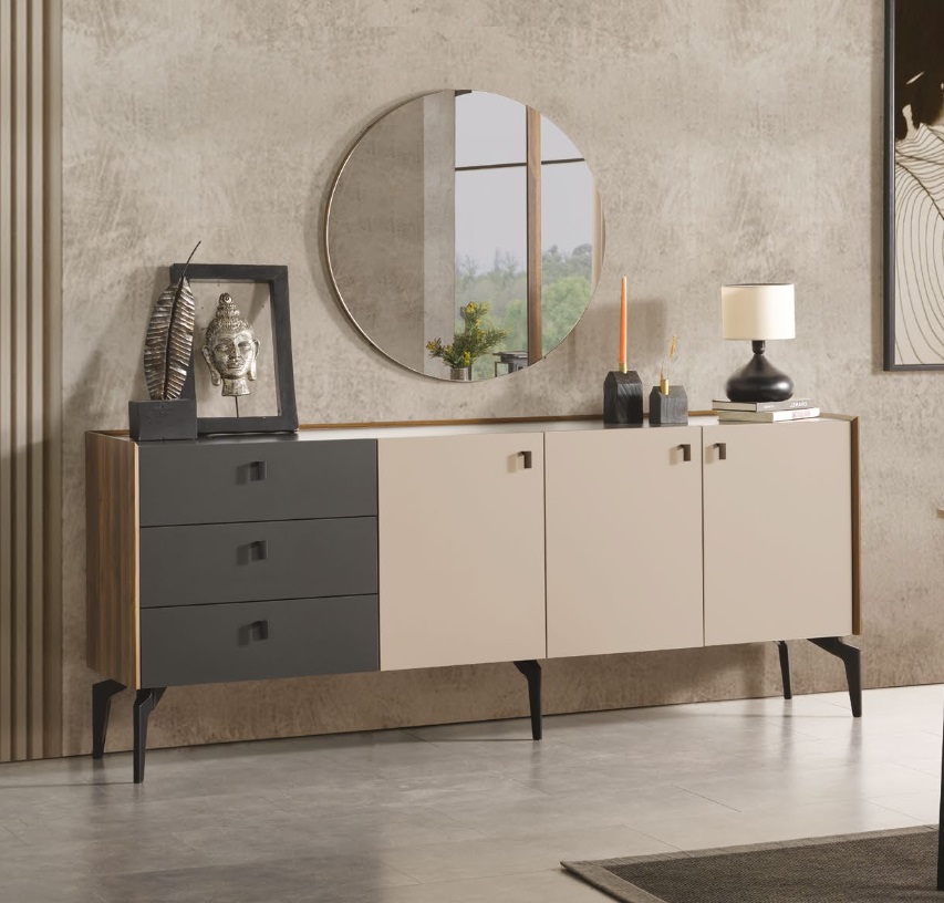 Sideboard mit Spiegel Holz Möbel Luxus Stil Modern 2tlg Garnitur