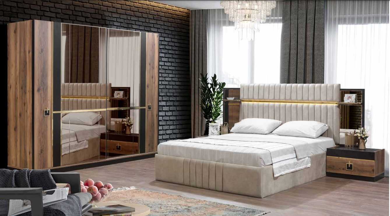 Bett Nachttisch Kleiderschrank 4tlg Schlafzimmer Set Design Modern Neu