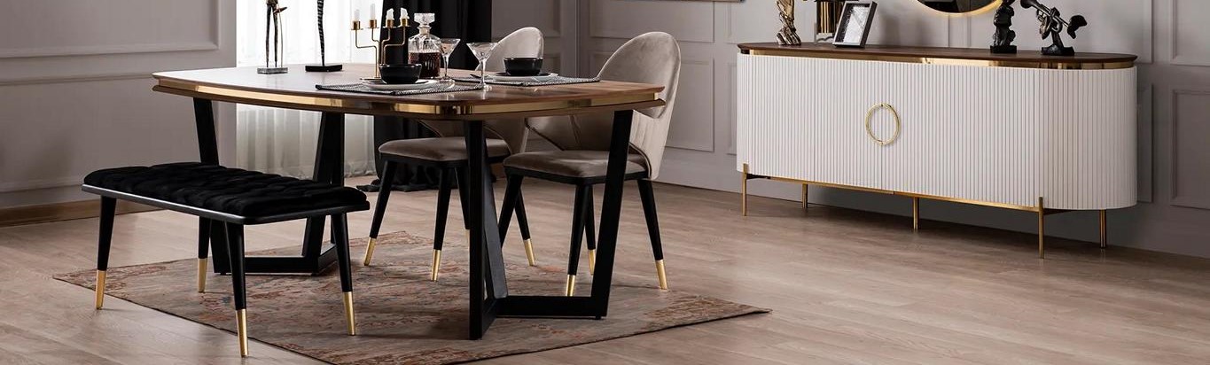 Esszimmer Set Besteht aus Esstisch 4x Stühle Bank Anrichte Spiegel 8tlg.