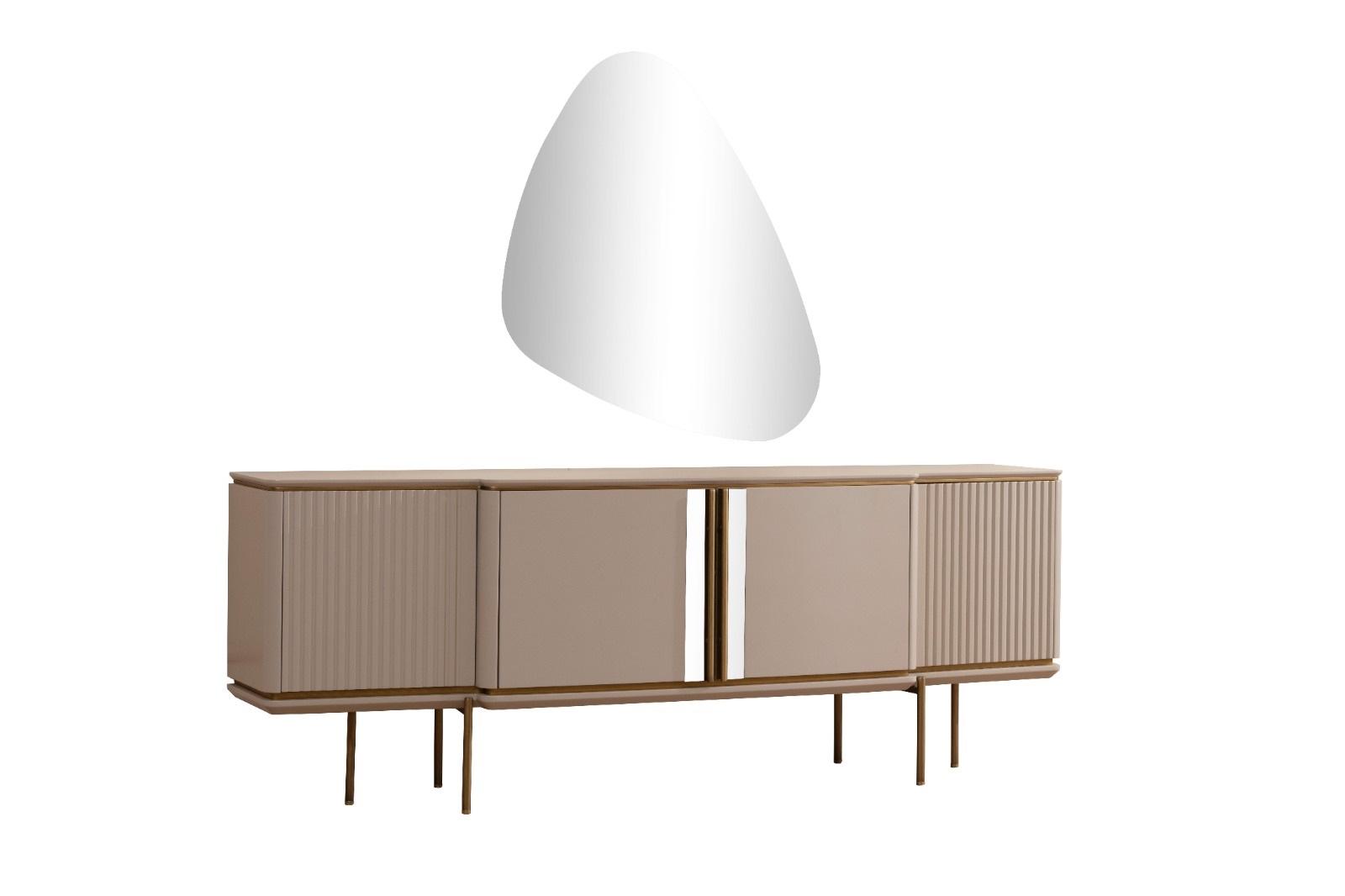 Beige Esszimmer Anrichte 2-türig Luxuriöser Spiegel Moderne Holz Möbel