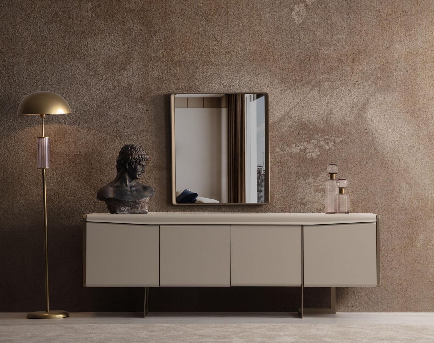 Beige Esszimmer Anrichte Rechteckiger Spiegel Stilvolle Holzmöbel 2tlg