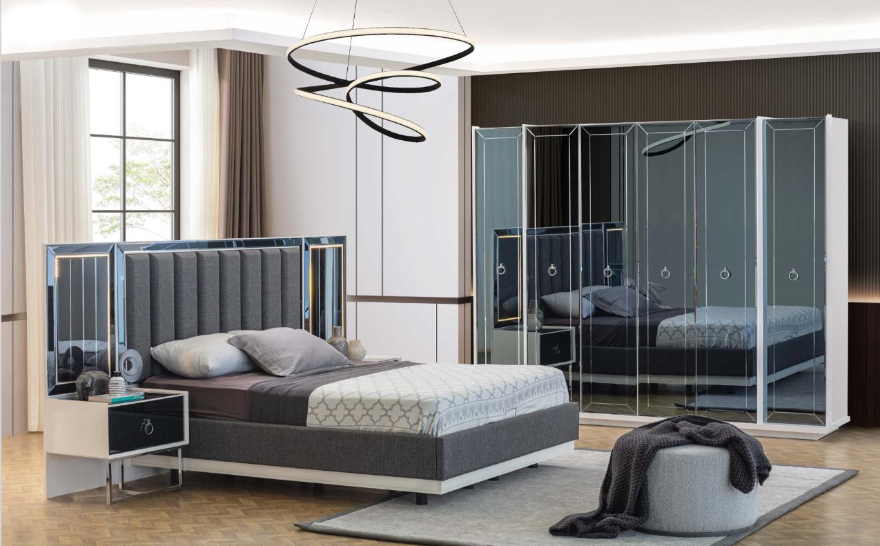 Designer Schlafzimmergarnitur Doppelbetten Nachttisch Kleiderschrank