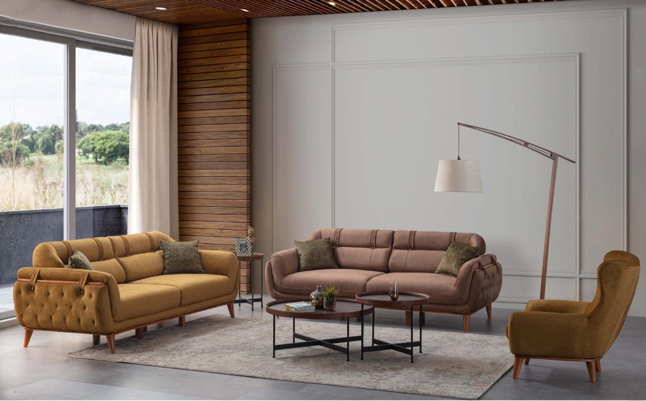 Chesterfield Braue Garnitur Wohnzimmer Sofas 2x Dreisitzer Sessel Möbel