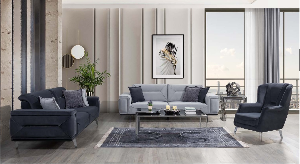 Graue Wohnzimmer Sofas Designer Couchen 3-Sitzer Luxus EInsitzer Sessel