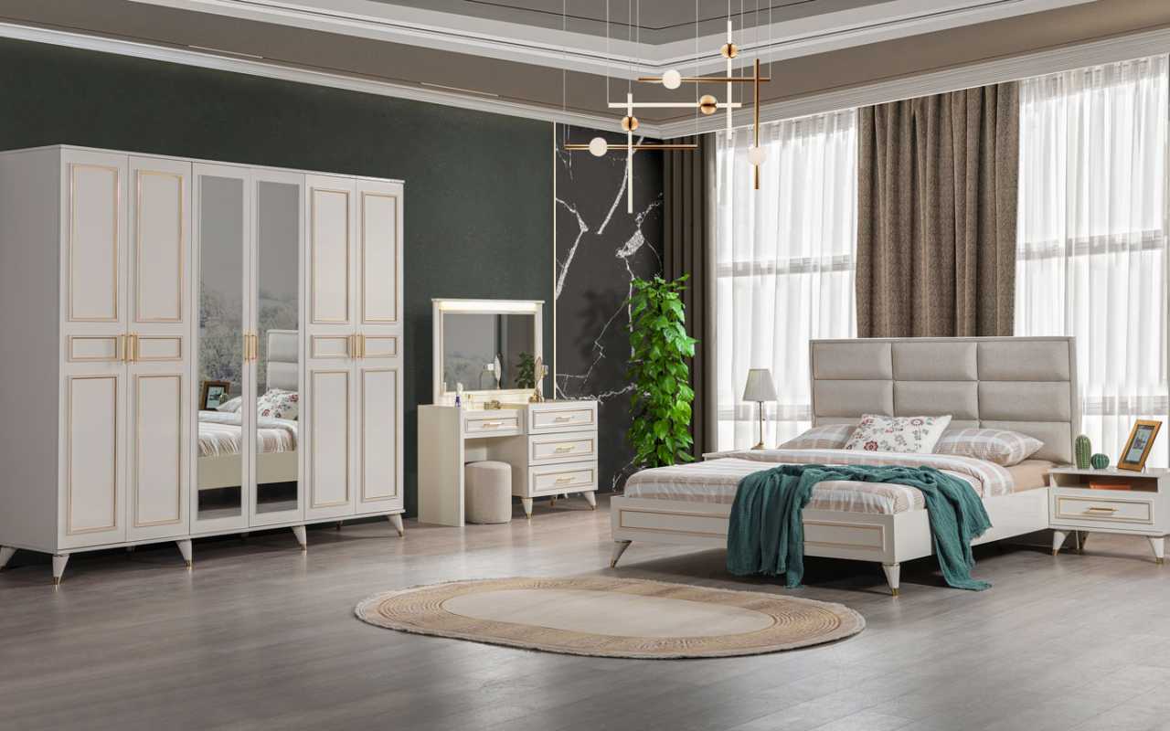 Schlafzimmer Designer Doppelbett Luxus Schminktisch Edler Hocker 7tlg